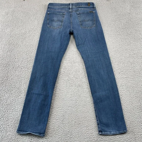 7 For All Mankind Jeans Mens 34 Blue Slimmy Slim Fit Stretch Denim Made in USA - Picture 2 of 10